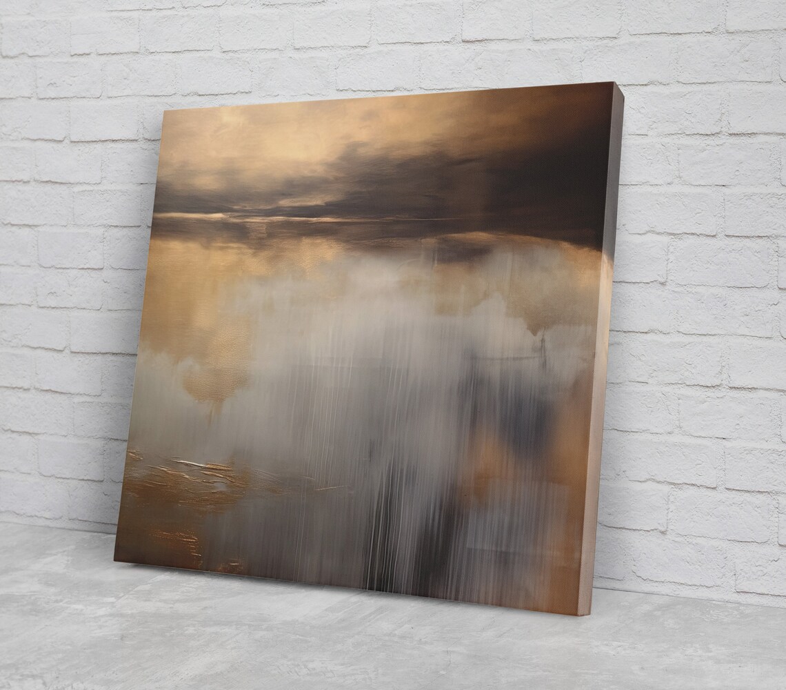 Gold Abstract Landscape, Moody Ethereal Painting