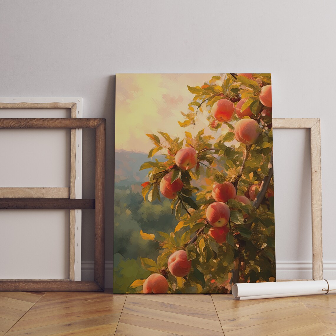 Pastel Sky Peach Tree Watercolor Kitchen Wall Art