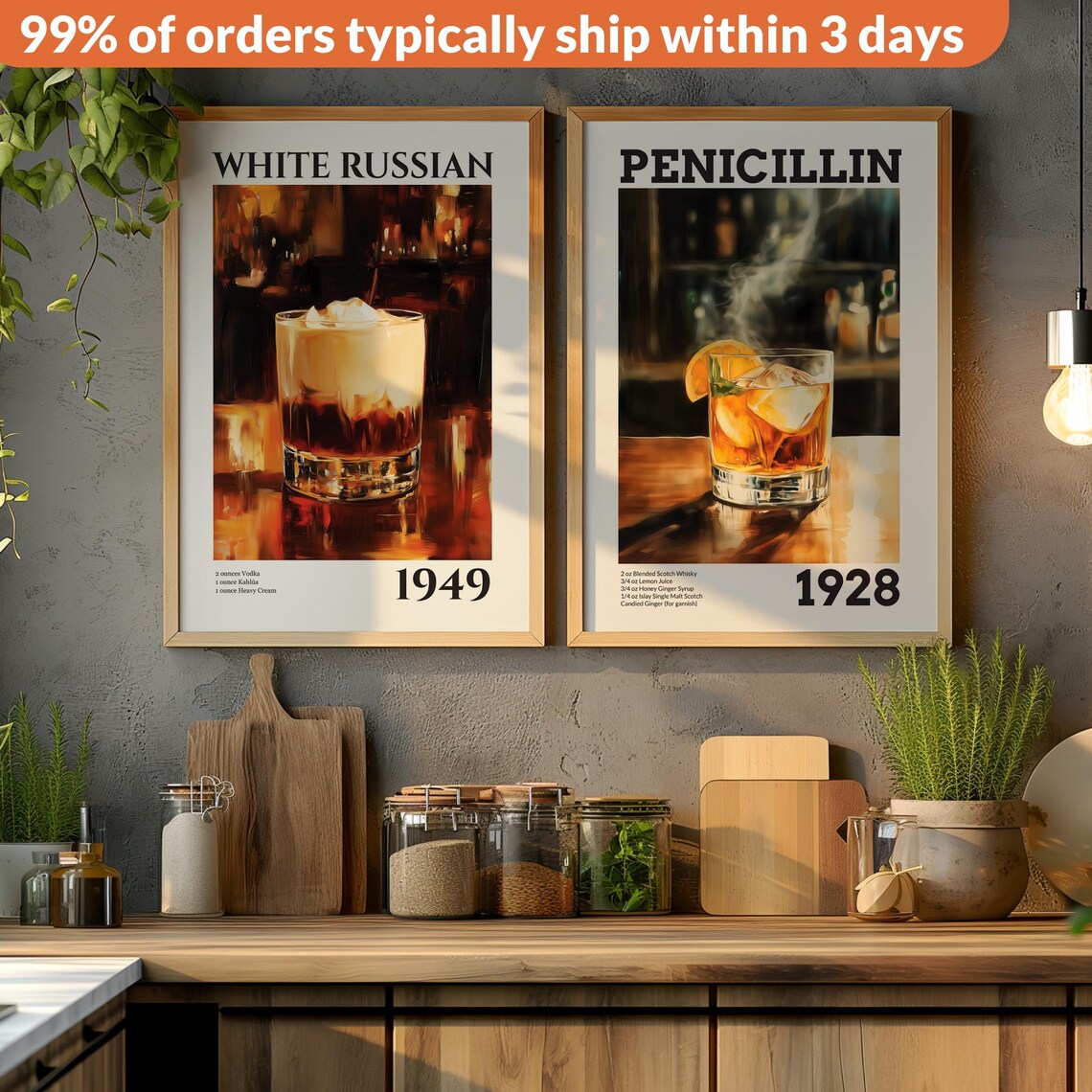 Vintage White Russian Cocktail Recipe Poster Print - Image 2