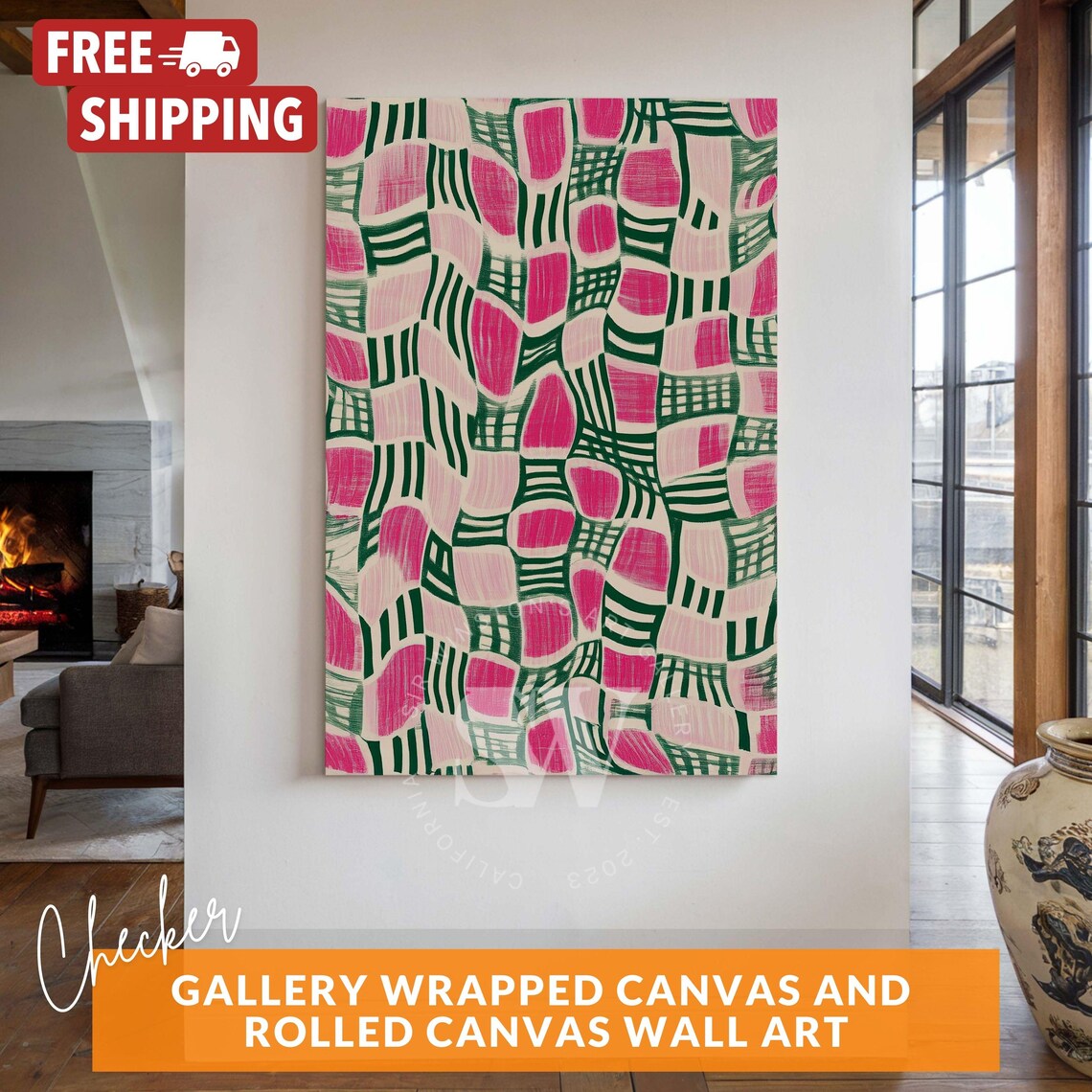 Wavy Checkered Abstract Geometric Art Print
