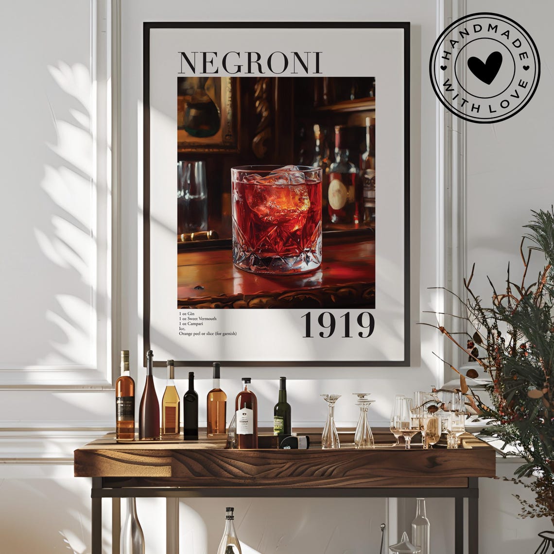 Vintage Negroni Cocktail Recipe Poster Print