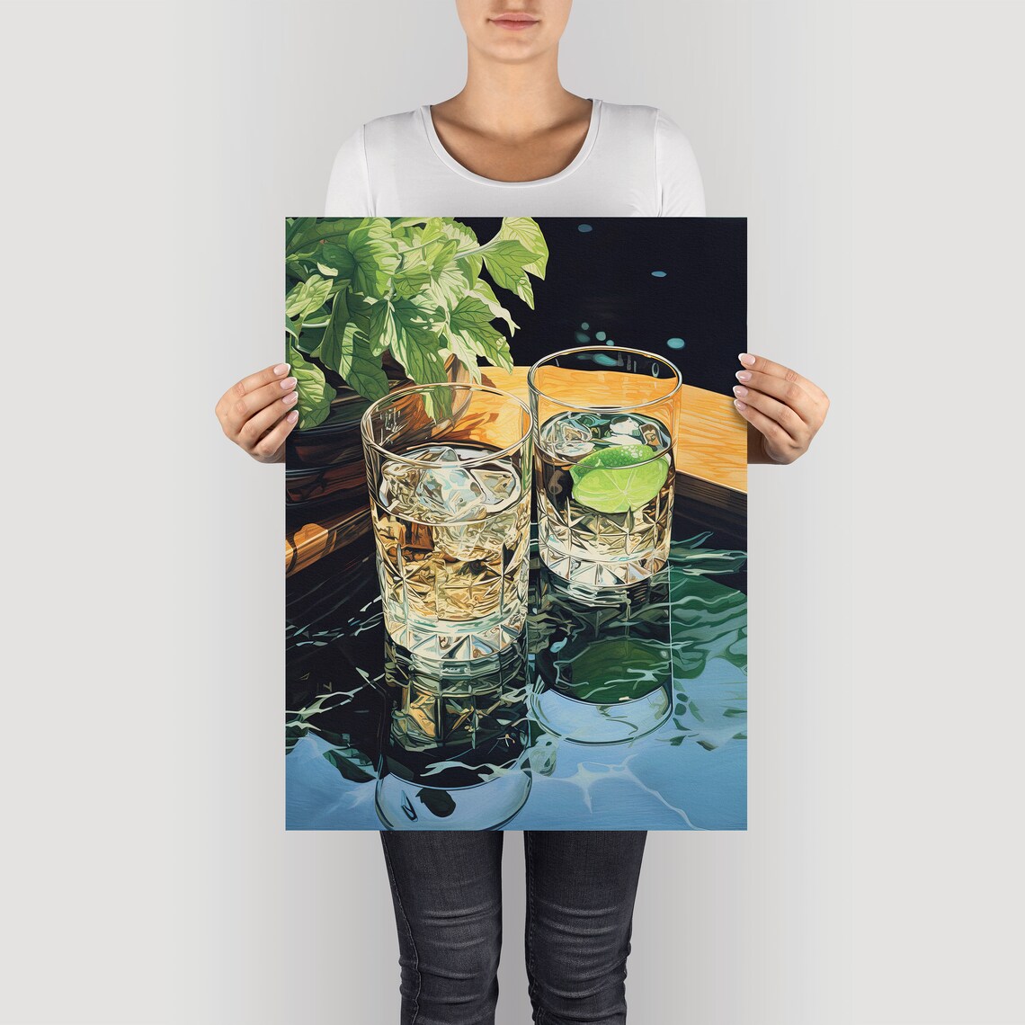 Drink Poster, Oil Painting Style Home Bar Decor