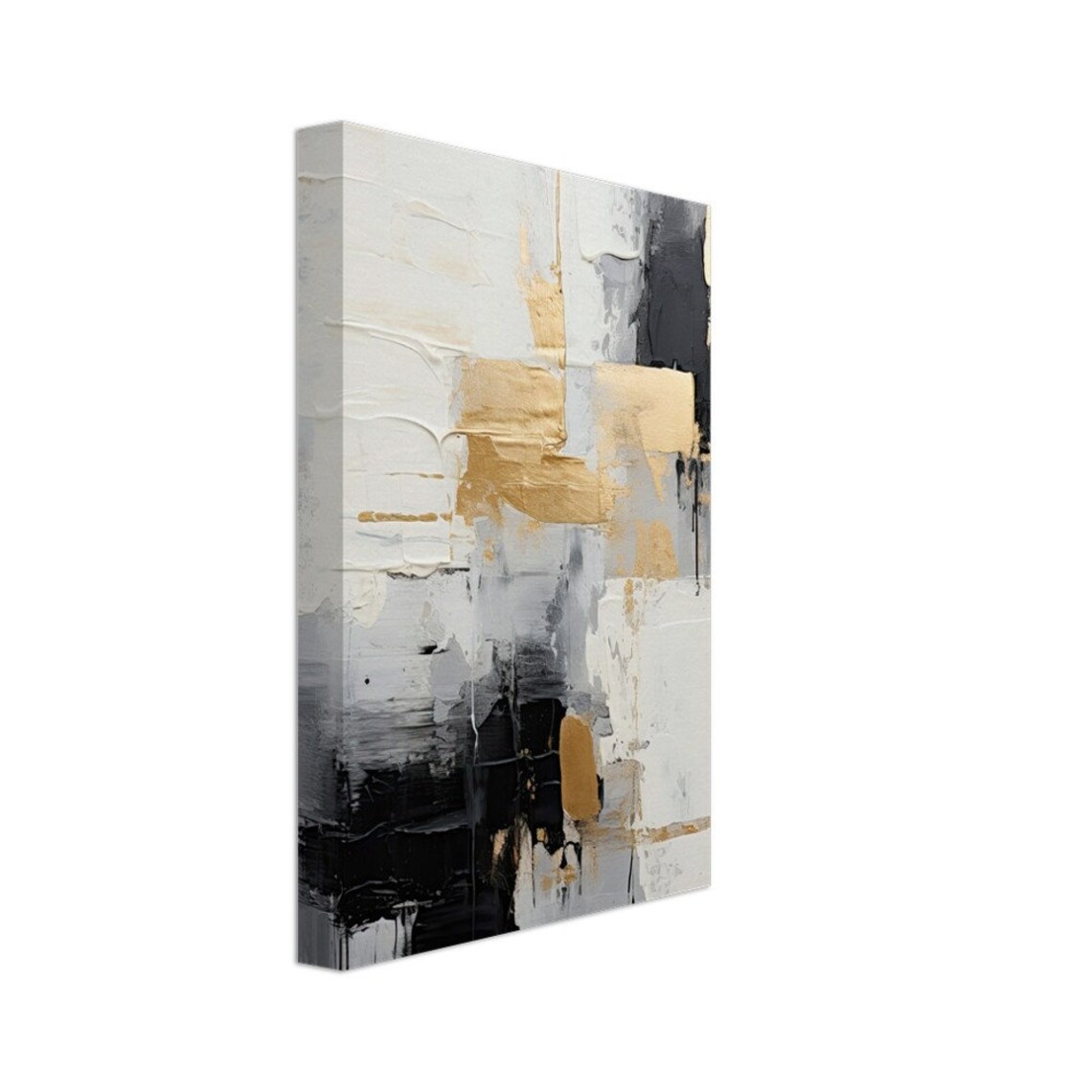Gold Black White Abstract Painting, Living Room Decor - Image 2