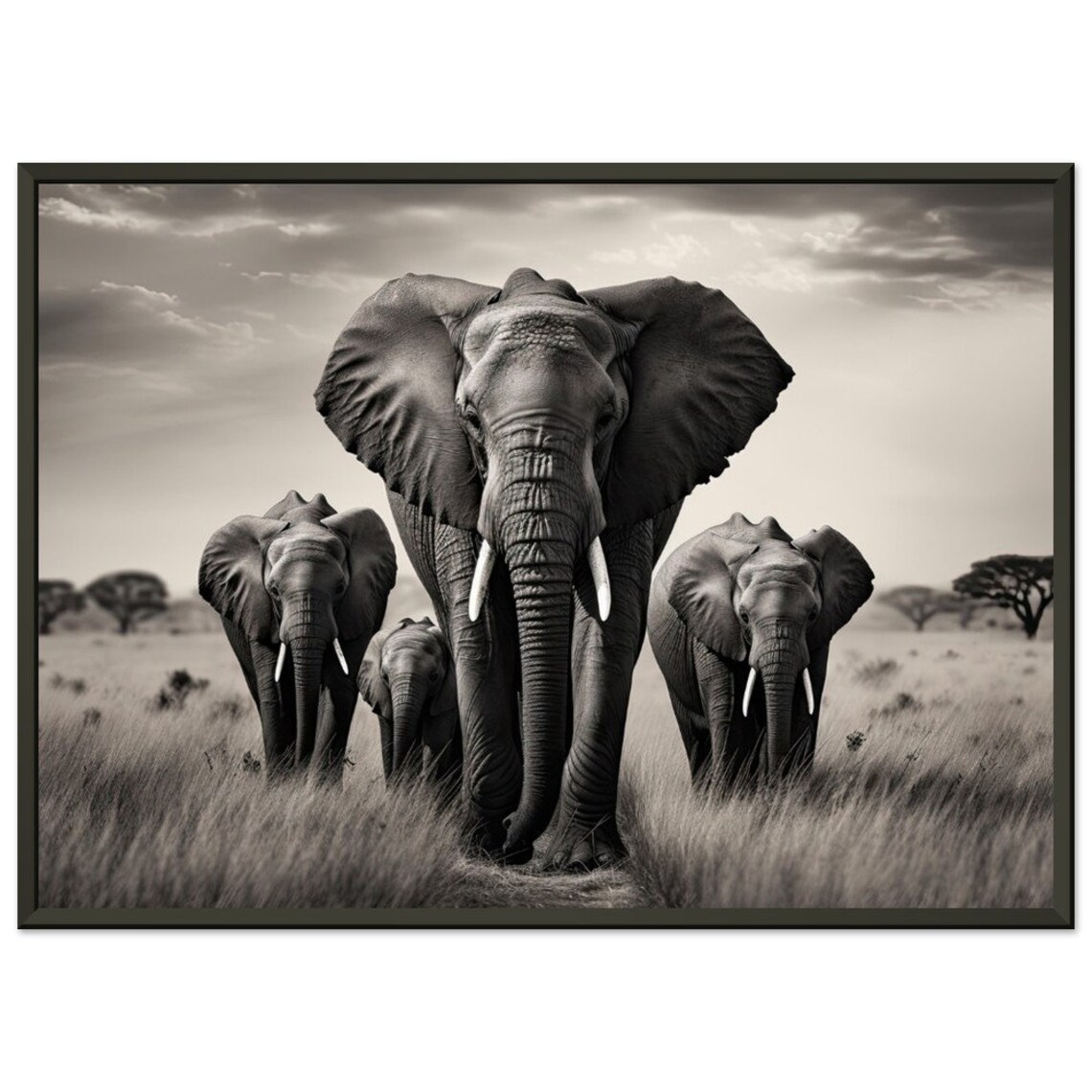 Savanna Elephants Art Print, Monochrome Wildlife - Image 2