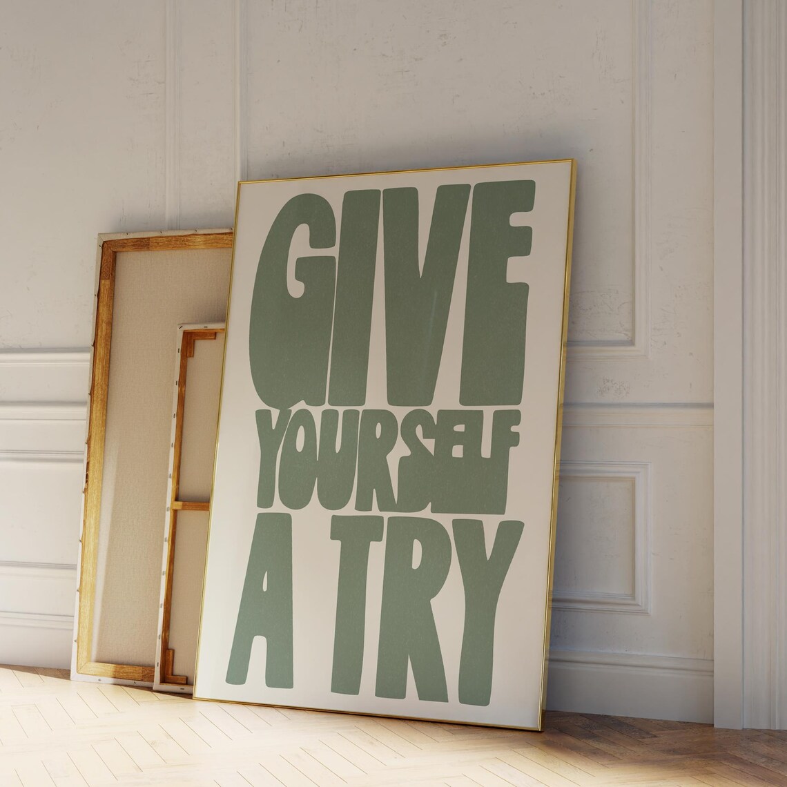 Give Yourself A Try Green Bold Typography Quote Motivation Poster