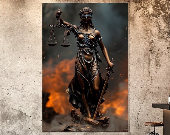Lady Justice Bronze Statue Scales Sword Blindfold Law Office Dramatic Art Poster