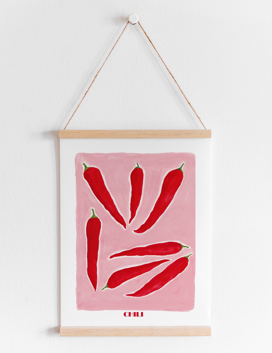 Red Chili Peppers Watercolor On Pink Background Bold Kitchen Wall Art - Image 4