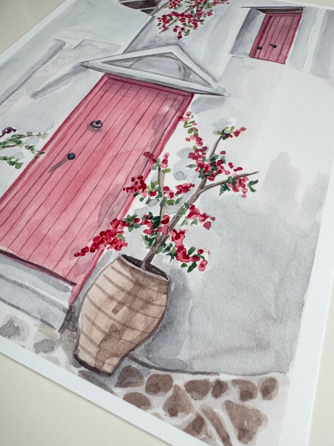 Greek Island Pink Door With Bougainvillea Whitewashed Alley Poster - Image 2