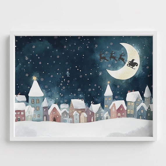 Christmas Nursery Wall Art Santa Claus Winter Holiday Print Kids Christmas Poster Holiday Decoration Winter Village Print