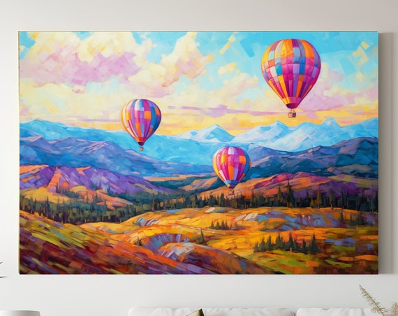Impressionist Hot Air Balloons Print Original Art Mountain Landscape Large Wall Art Scenic Colorful Home Wall Decor Housewarming Gift