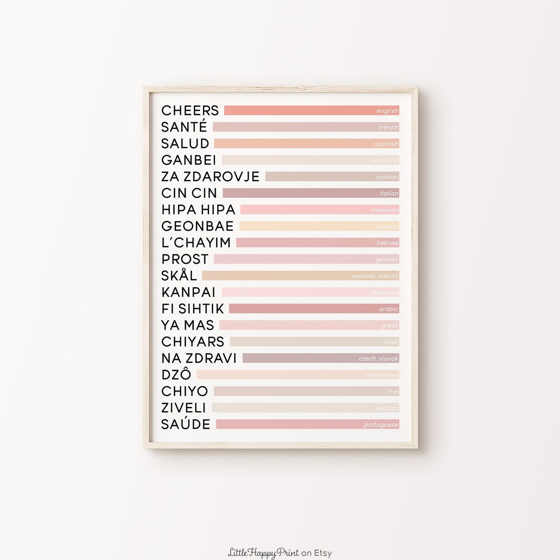Cheers In Twenty Languages Colorful Bar Cart Typography Poster