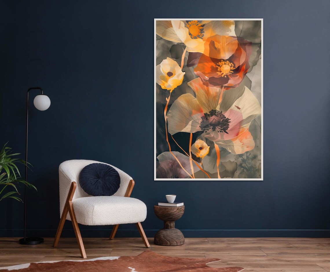 Vibrant Poppy Flowers Abstract Orange Red Modern Floral Wall Art - Image 3