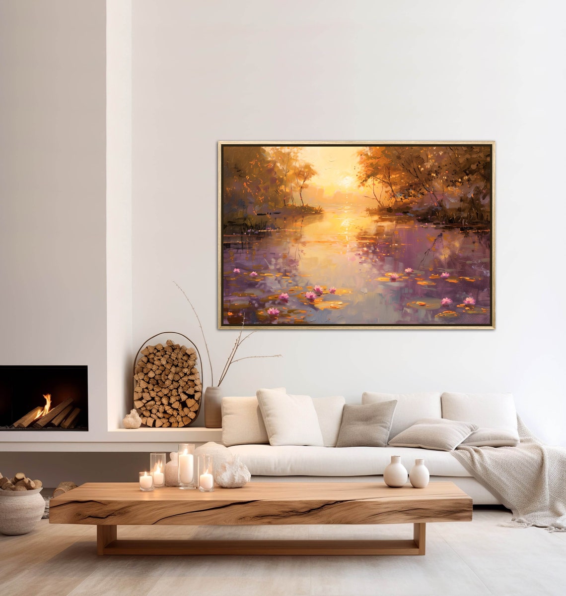 Vibrant Water Lilies Golden Sunset Pond Impressionist Art Poster - Image 5