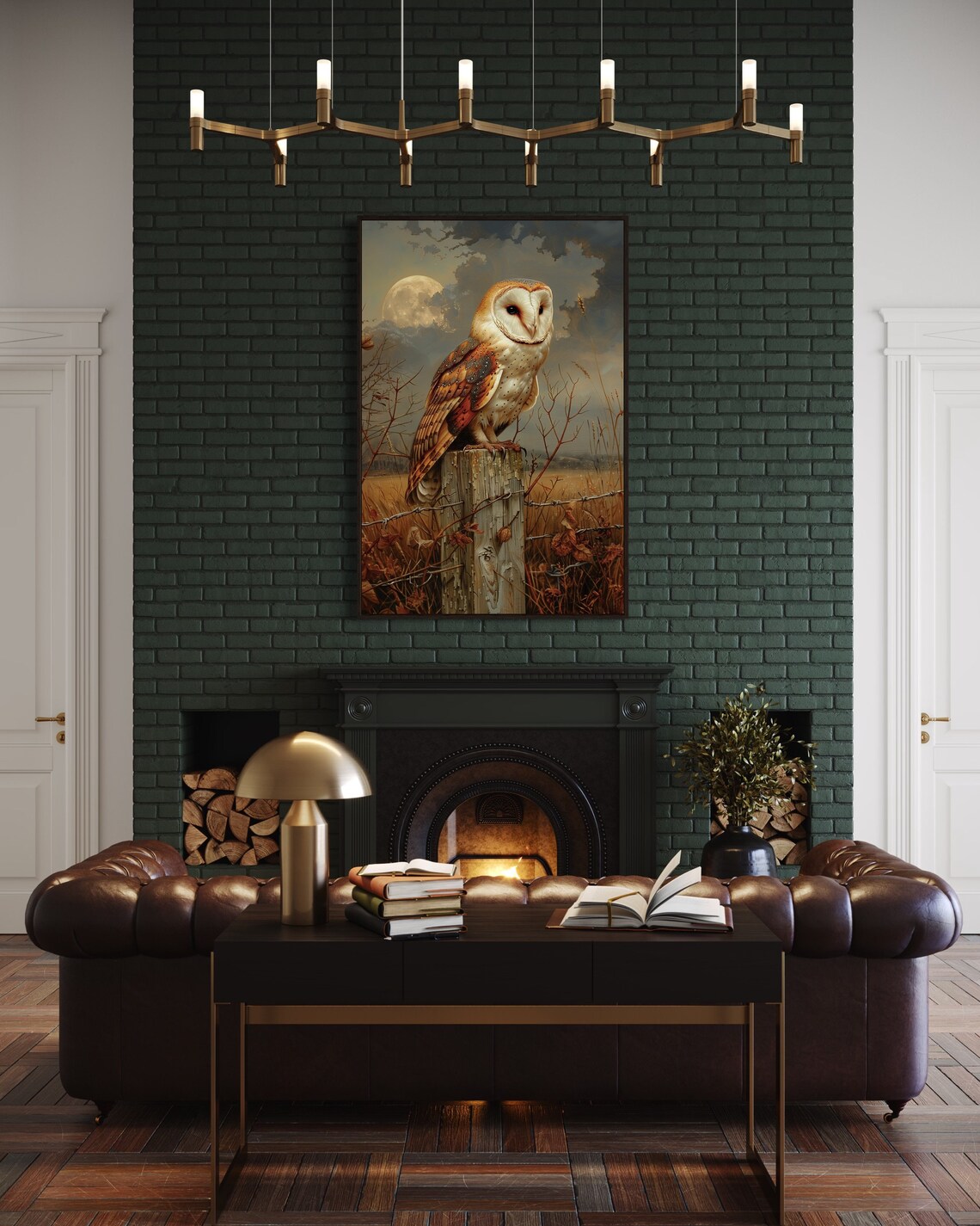 Moonlit Barn Owl and Full Moon Art Print - Image 4