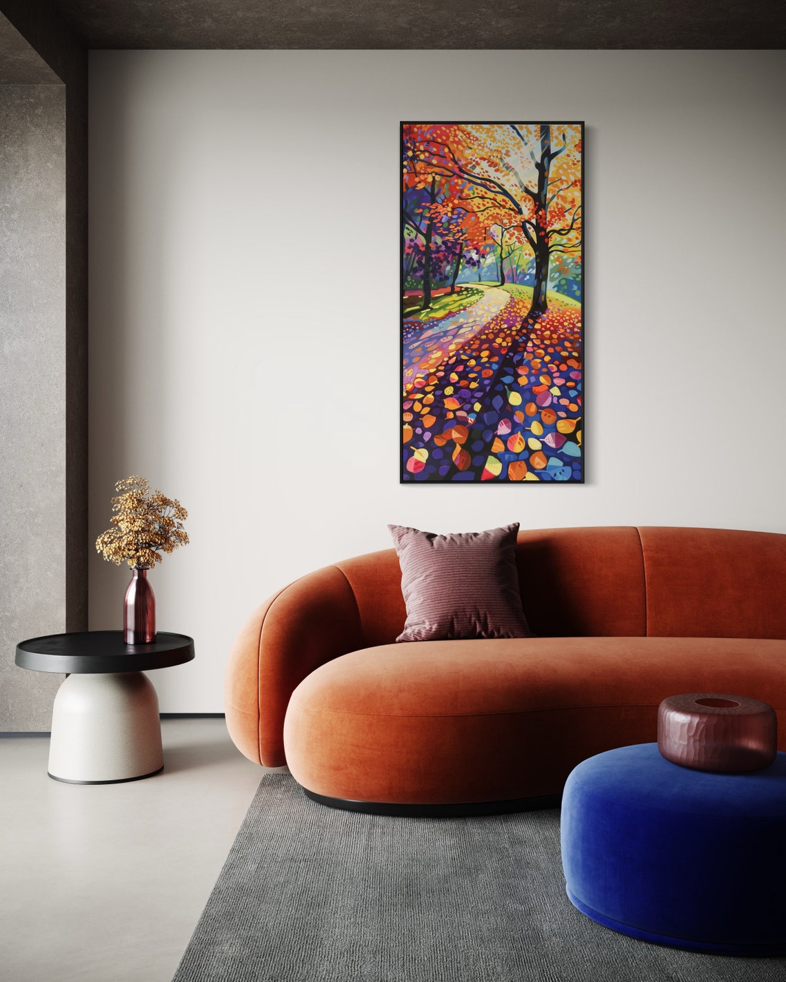 Enchanted Autumn Forest Path Colorful Falling Leaves Vertical Print - Image 4