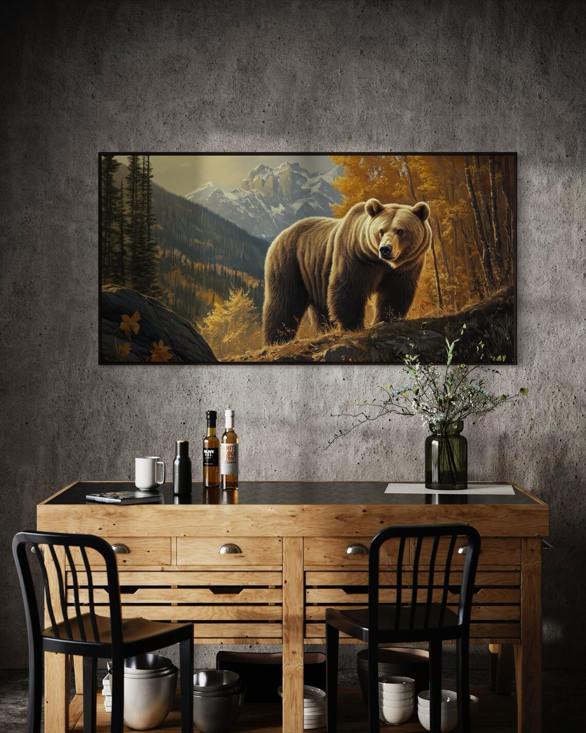 Grizzly Bear In Autumn Mountain Forest Snowy Peaks Wildlife Panoramic Print - Image 3