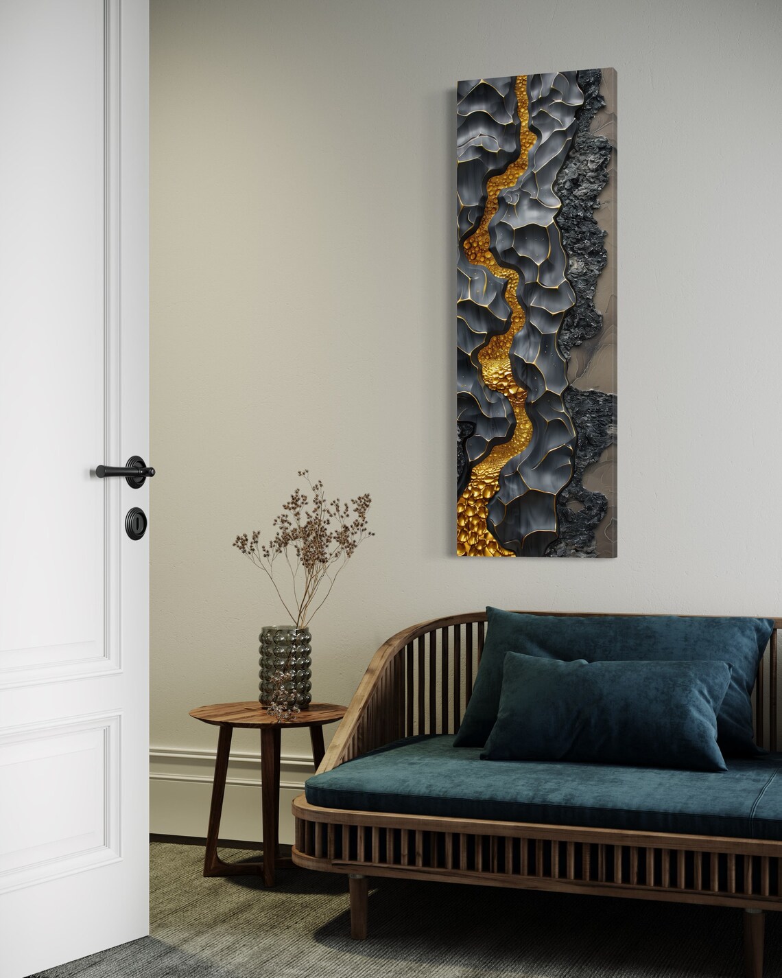 Black Gold Abstract Golden River Flowing Through Dark Rock Art Poster - Image 2