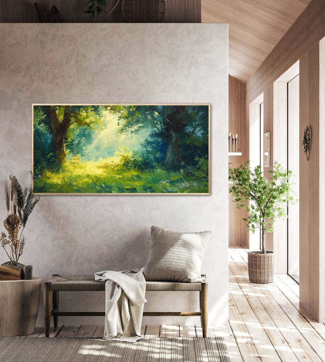 Dreamy Sunlit Forest Clearing Meadow Landscape Enchanted Art Poster - Image 3