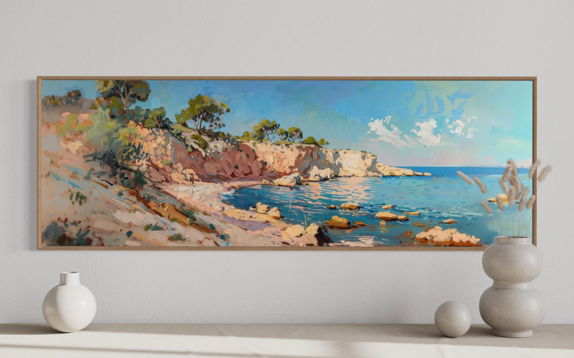 Mediterranean Rocky Cliff Coastline Sunny Bay View Travel Poster - Image 4