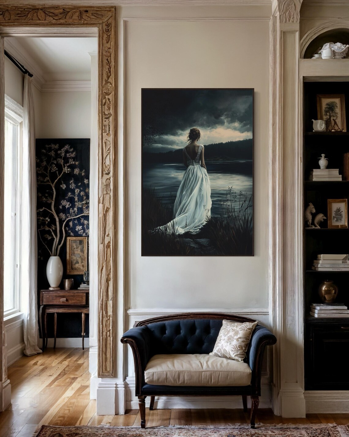 Moody Woman By The Lake, Dark Romantic Landscape - Image 2