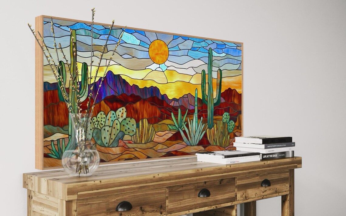 Stained Glass Desert Landscape, Southwest Art Print - Image 4