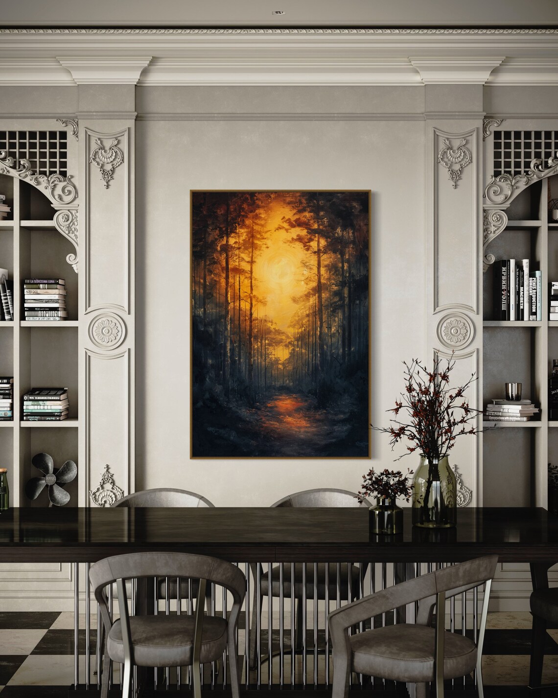Forest Painting Print Enchanted Dark Green Forest Scene With Sunlit Path Sunset Print For Home Decore And Goth Room Decor - Image 4
