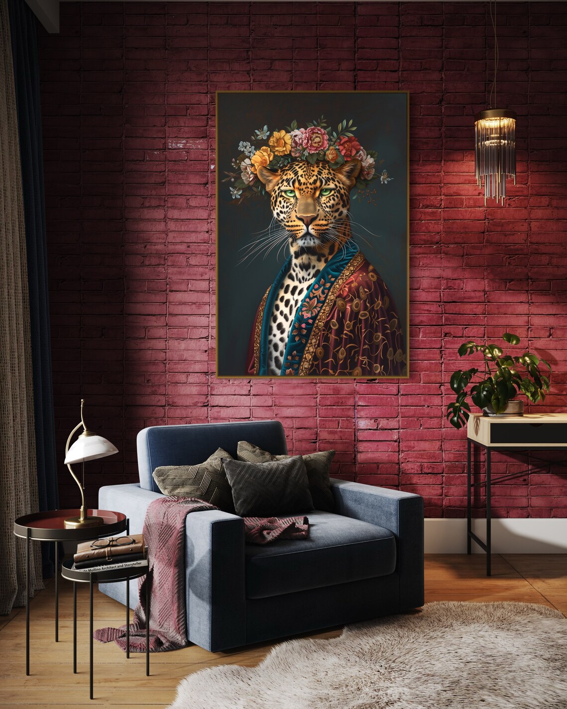 Regal Leopard Flower Crown Royal Portrait Victorian Style Art Print - Image 4