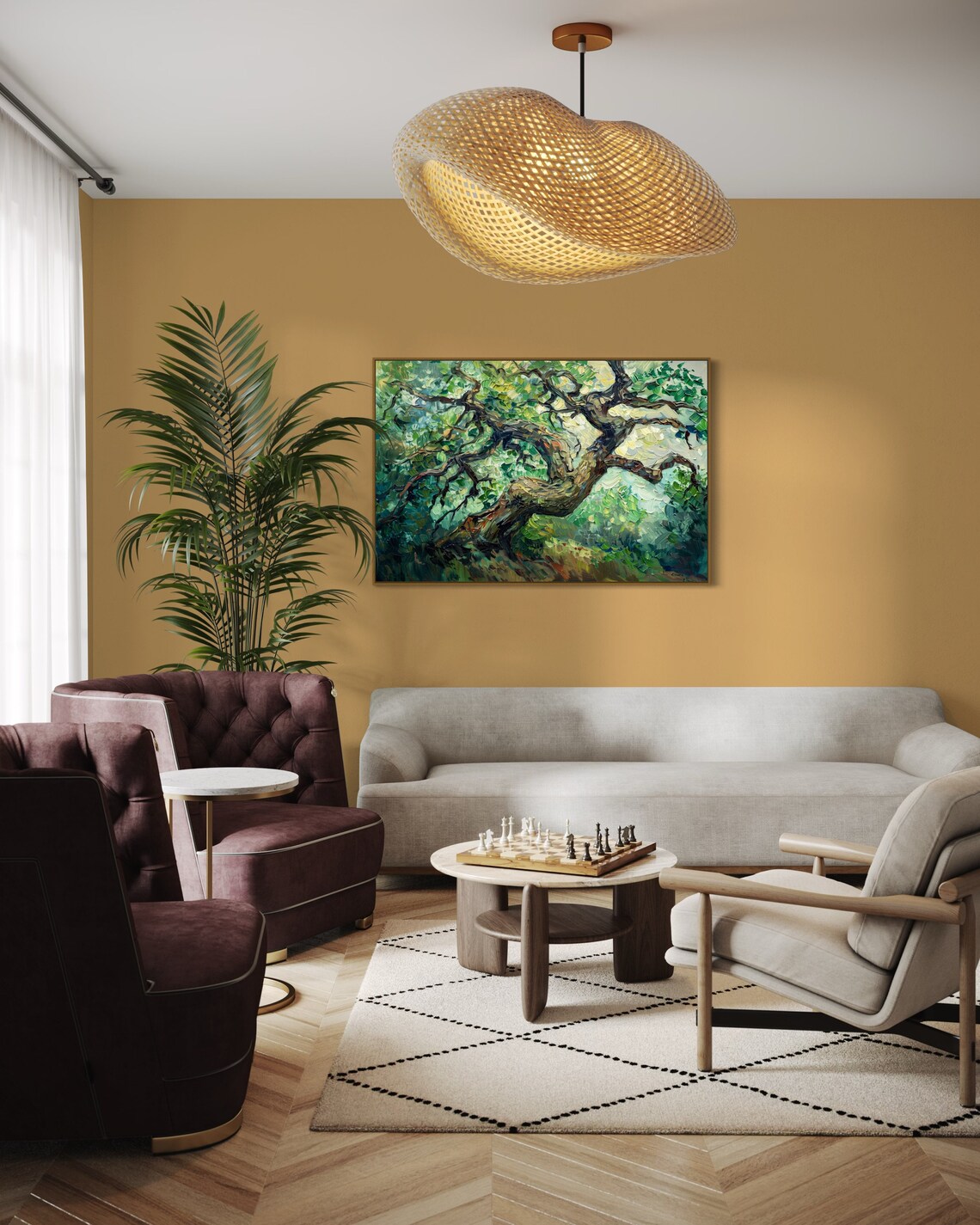 Enchanted Summer Vibrant Whimsical Tree Art Print Textured Expressionism Art For Countryside Inspired Home Decore - Image 2