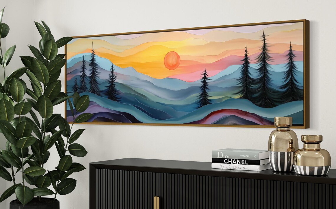Colorful Sunset Landscape, Boho Abstract Art Print - Image 5
