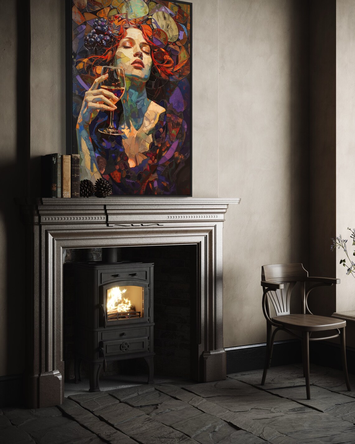 Mosaic Woman Red Wine Glass Vineyard Style Colorful Portrait Art Poster - Image 5