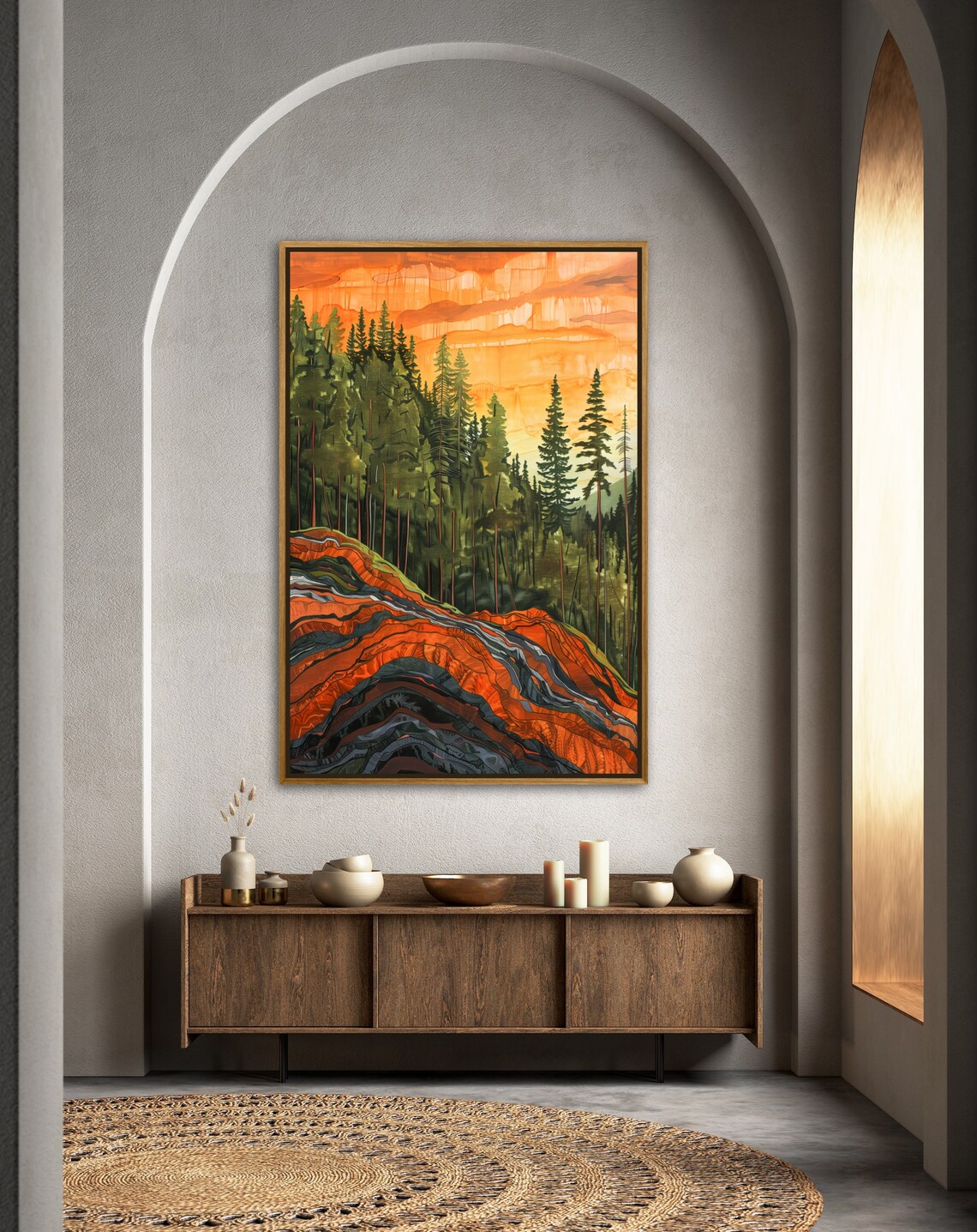 Golden Horizon Vivid Pine Tree Forest And Mountain Scene Enchanting Sunset Poster For Radiant Home Decore - Image 2