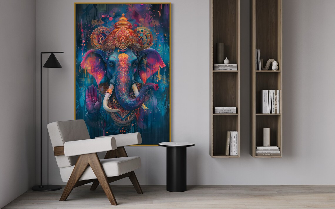 Lord Ganesha Elephant God Neon Street Art Colorful Spiritual Poster - Image 4