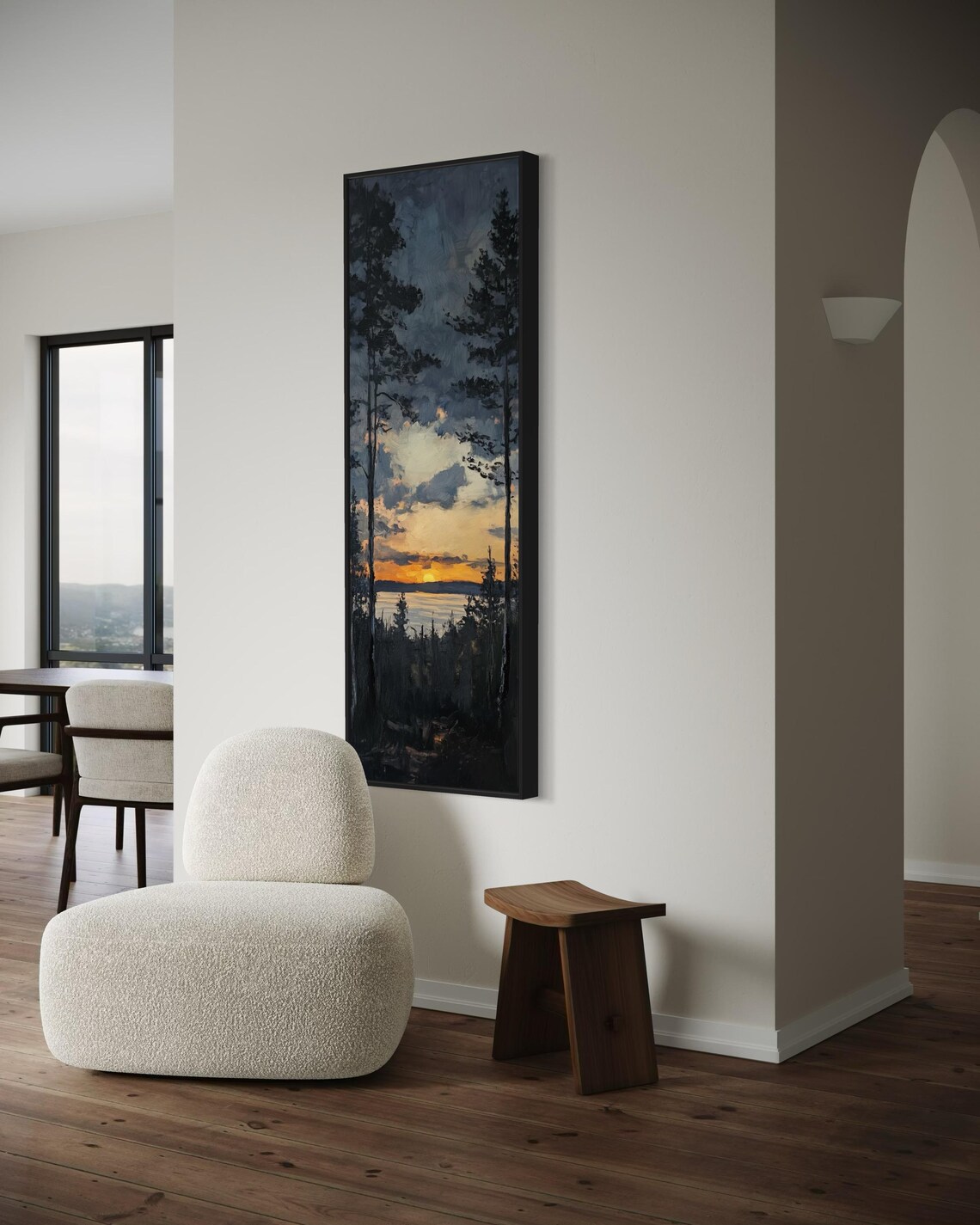 Lake Sunset Wall Art Tall Vertical Forest Print With Tree Silhouettes Mystical Twilight Sky And Reflective Water For Elegant Home Decor - Image 2