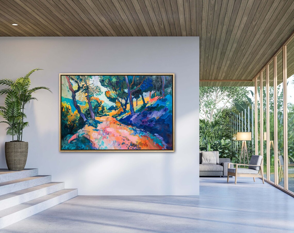 Enchanted Path Vibrant Abstract Forest Scene Modern Impressionism Art Print For Hallway And Above Bed Decor - Image 2