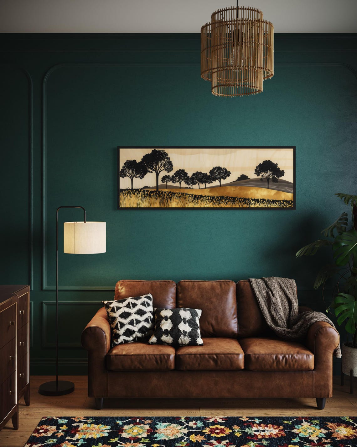 Rustic Gold Tree Silhouettes Black Modern Minimalist Landscape Print - Image 3