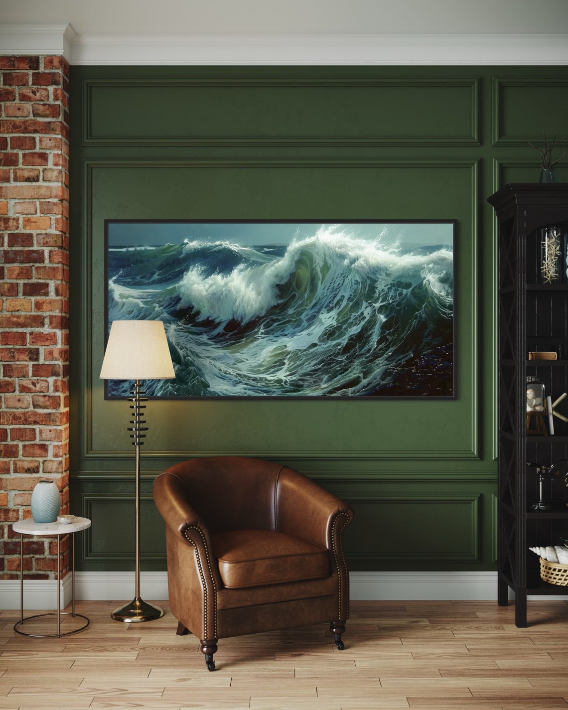 Dramatic Ocean Wave Curl Dark Teal Stormy Sea Realistic Wall Art - Image 4