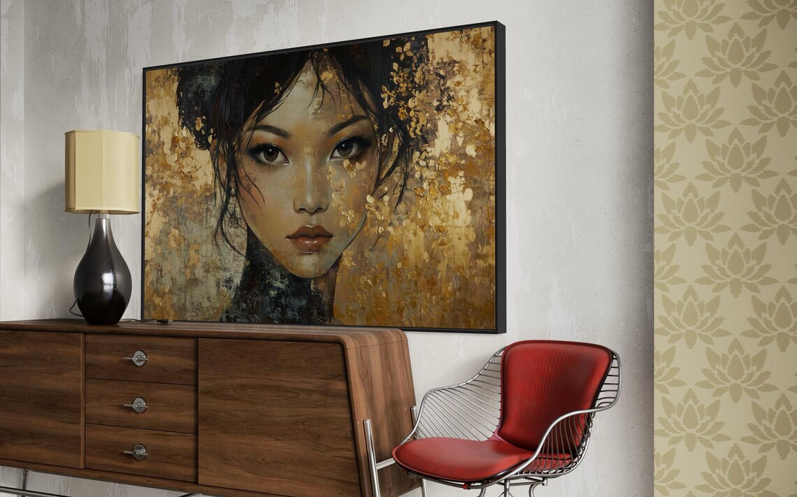 Asian Woman Portrait Gold Leaf Accents Elegant Luxury Fine Art Print - Image 4