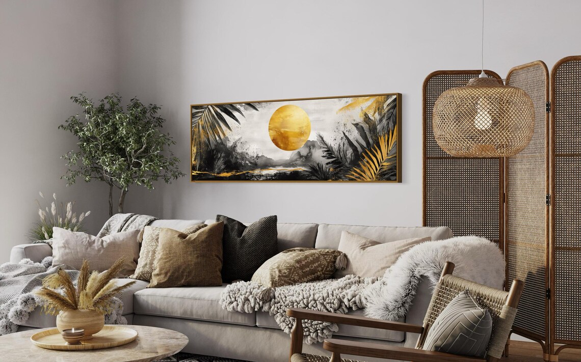 Golden Sun and Palm Leaf, Modern Tropical Art Print - Image 3