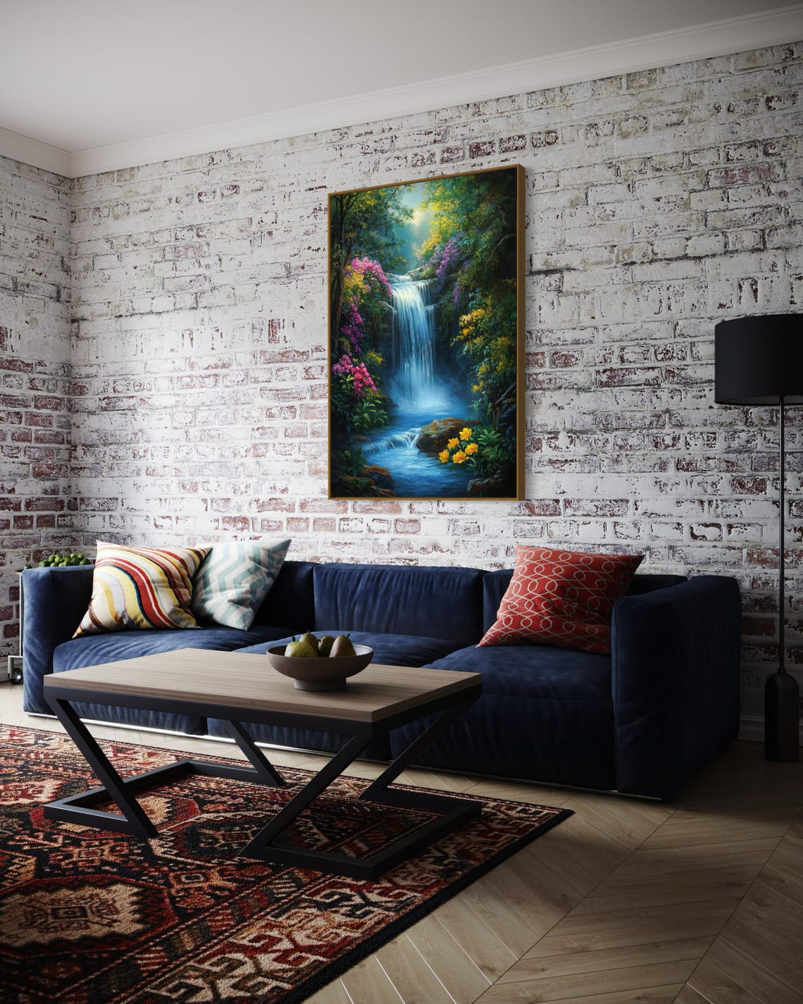 Mystical Waterfall Lush Forest Blossoms Zen Cottagecore Nature Print - Image 5