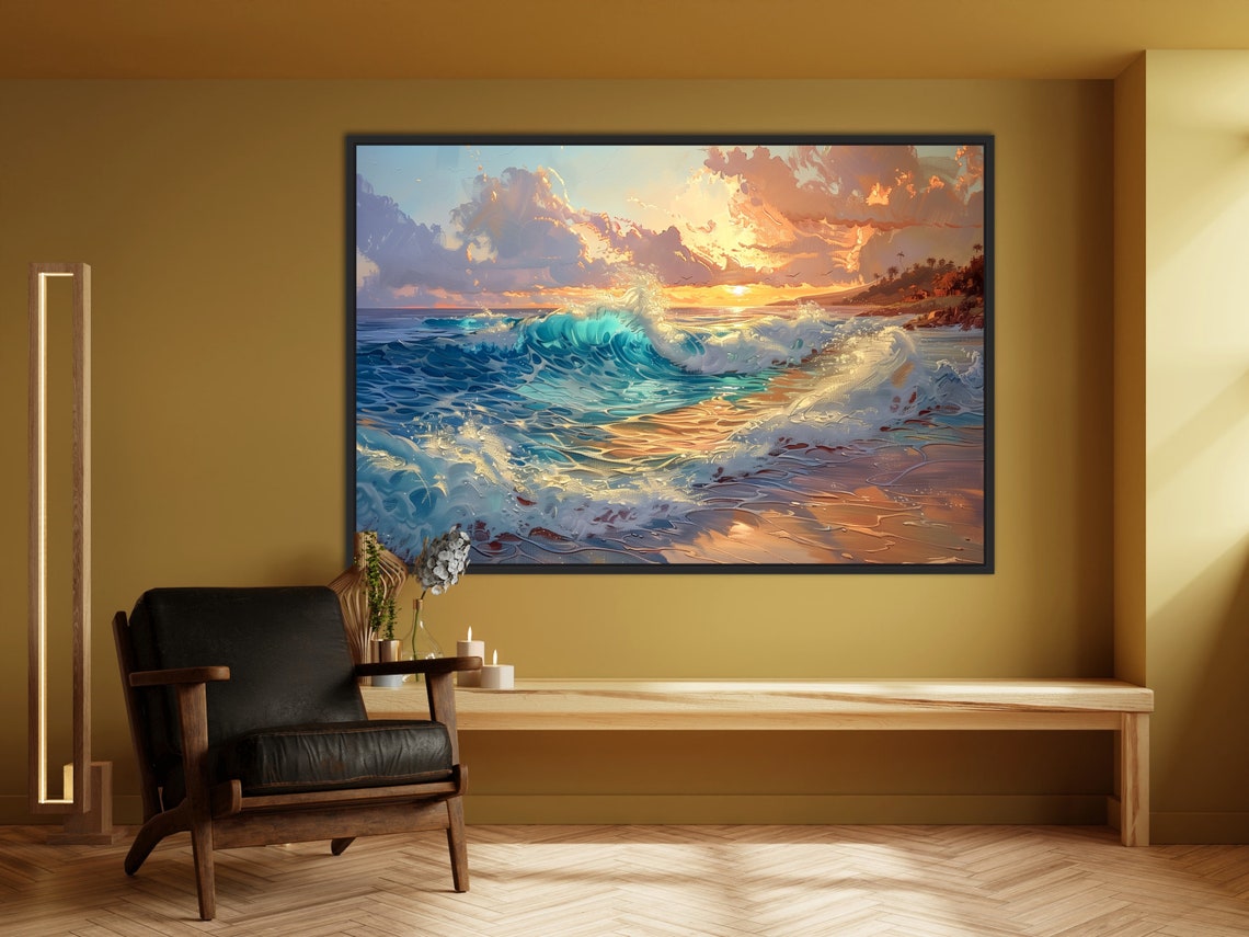 Tranquil Sunrise Beach View Coastal Seascape Ocean Waves Art Poster - Image 2