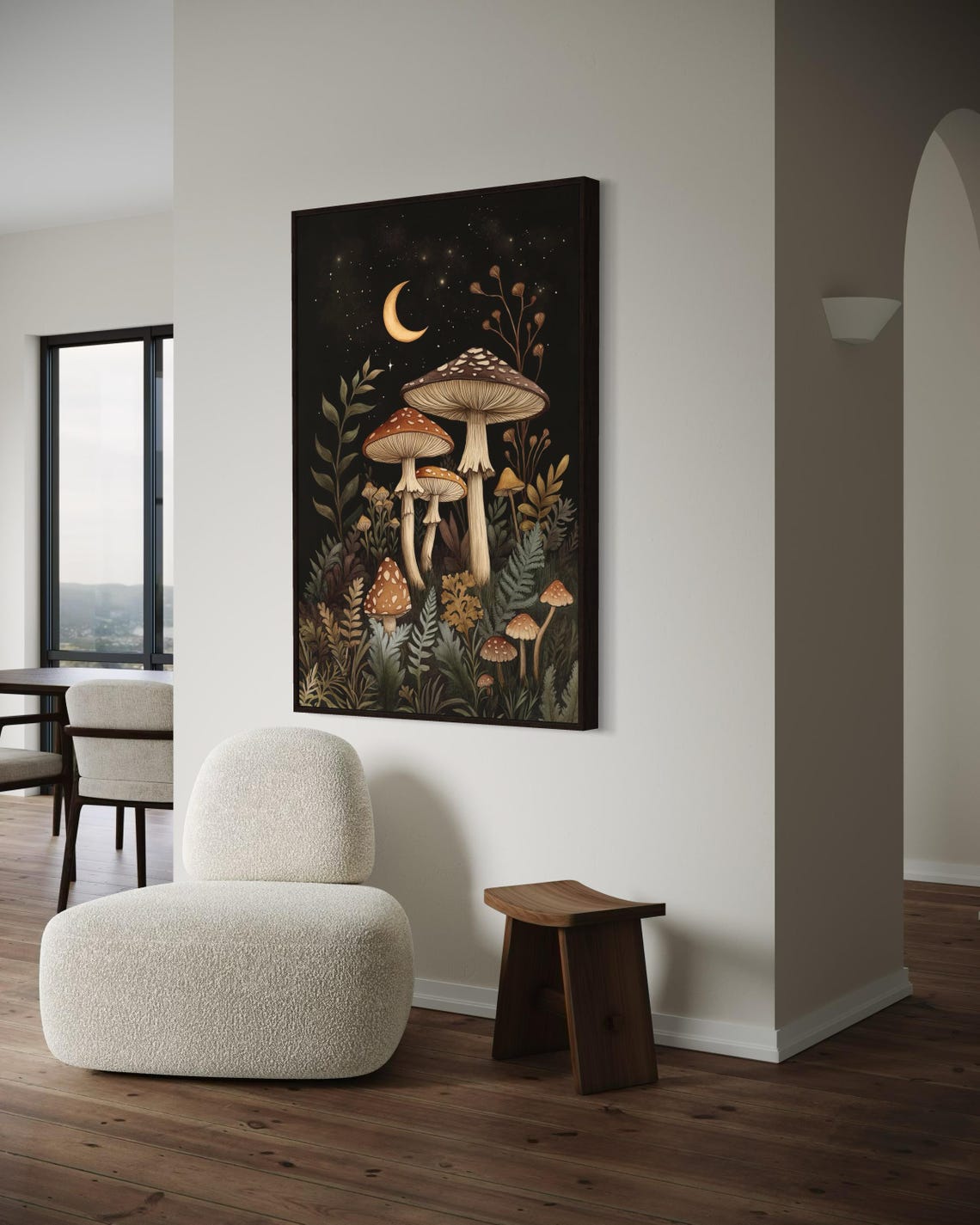 Mystical Mushroom Crescent Moon Starry Night Enchanting Poster - Image 4