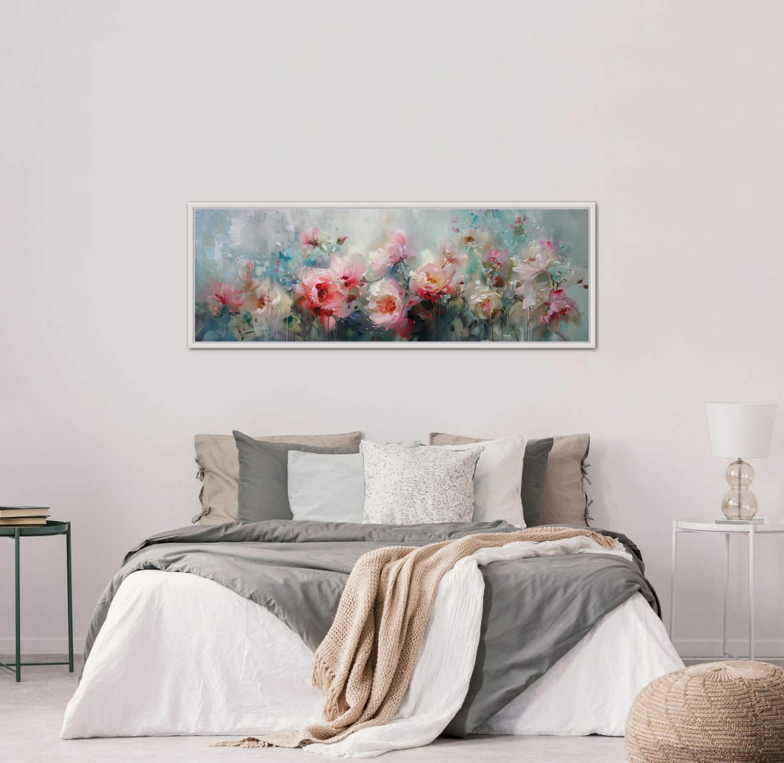 Soft Pink Peony Garden Bloom Panoramic Floral Impressionist Wall Art - Image 3