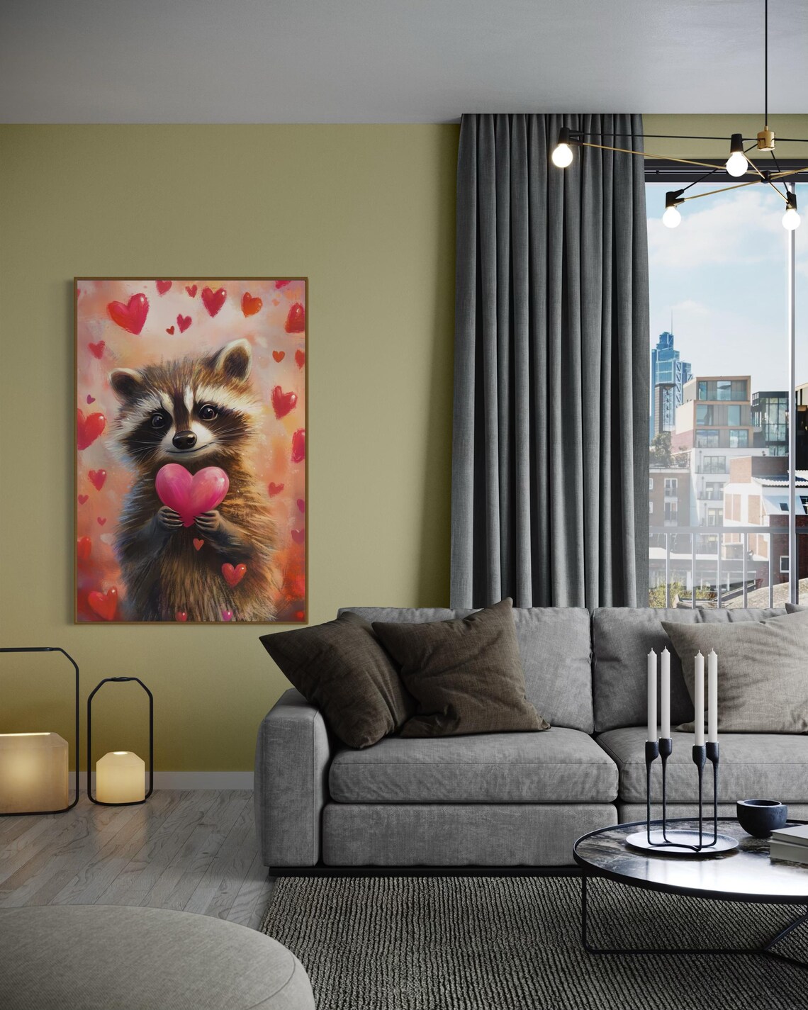Cute Raccoon Pink Heart Red Hearts Adorable Love Whimsical Animal Wall Poster - Image 3