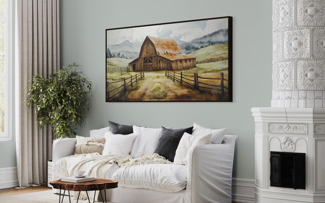 Vintage Barn Country Scene, Panoramic Art Print - Image 3