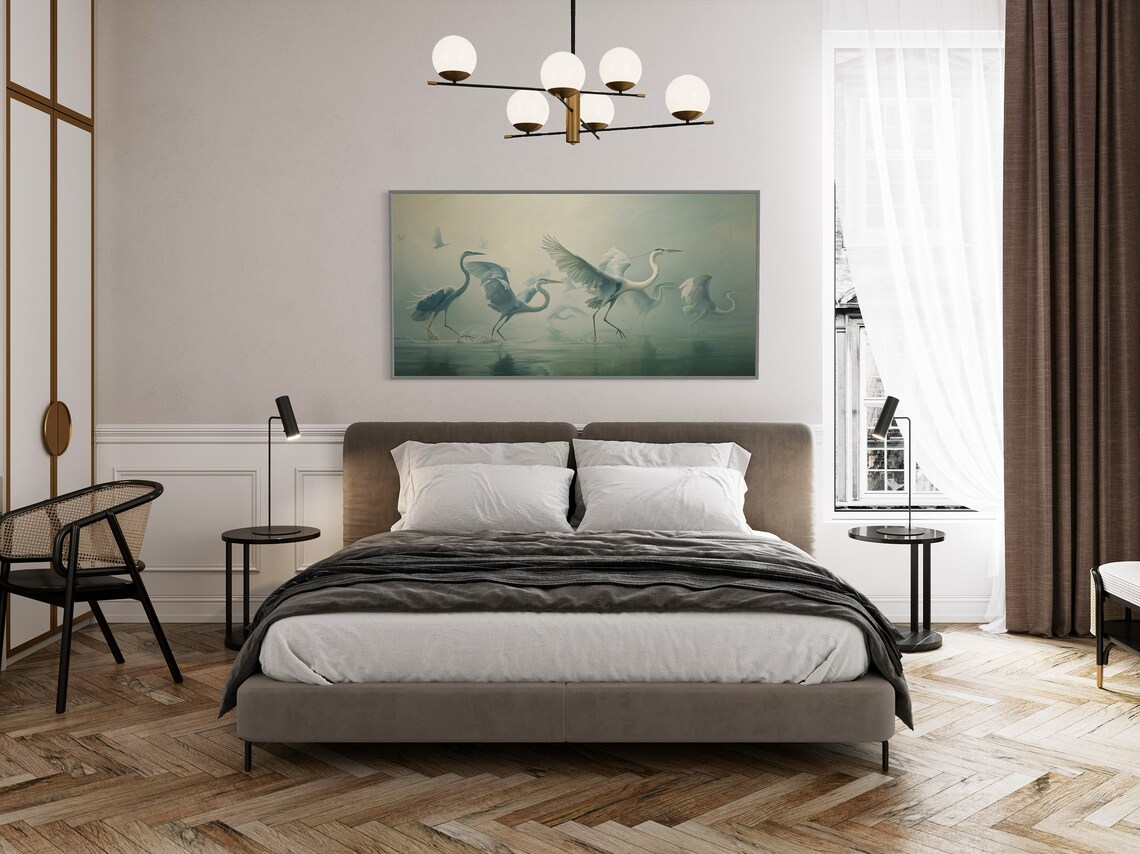 Blue Heron Ballet, Muted Lake Life Wall Art Print - Image 4