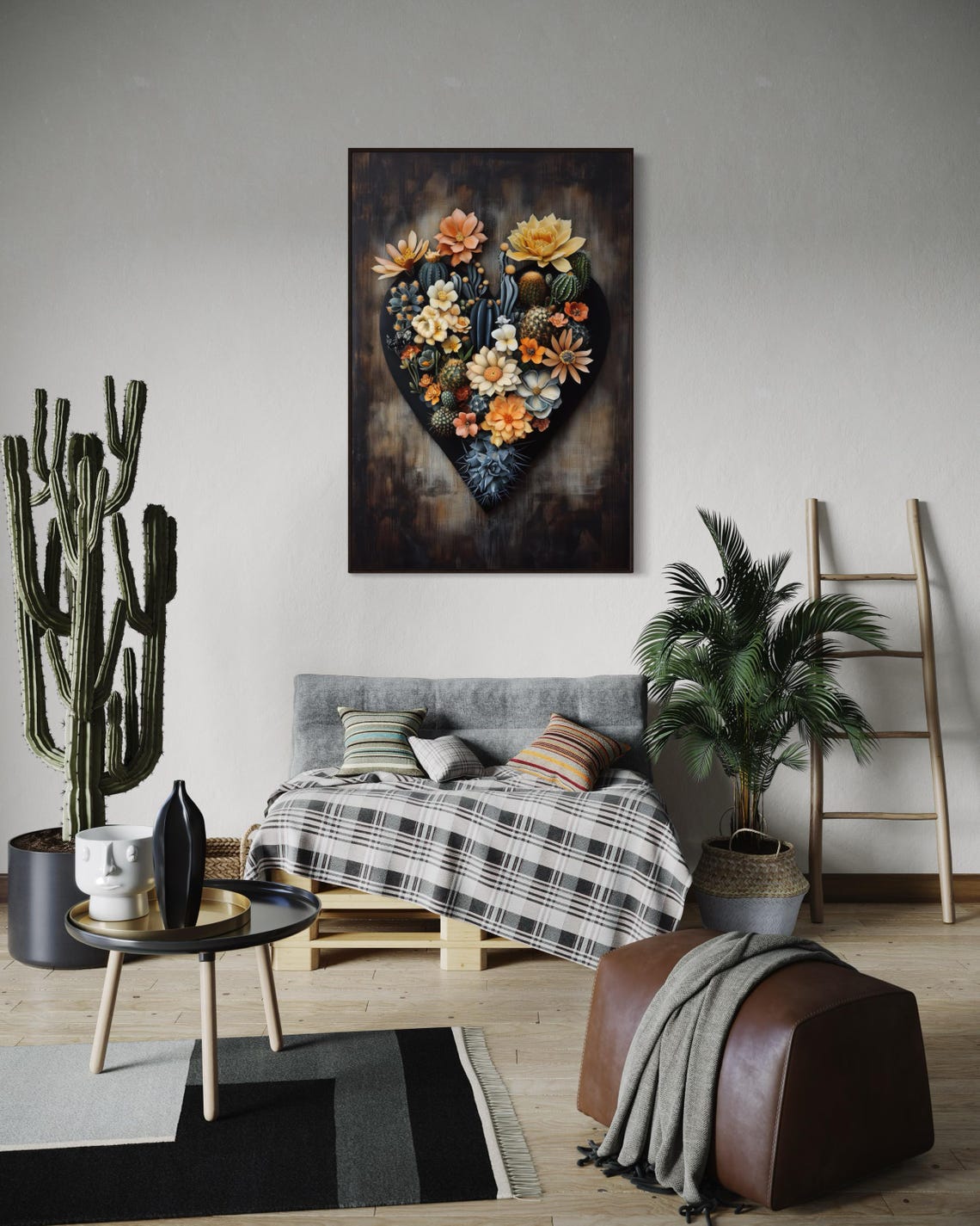 Blooming Cactus Heart Flower Romantic Botanical Surreal Art Print - Image 2