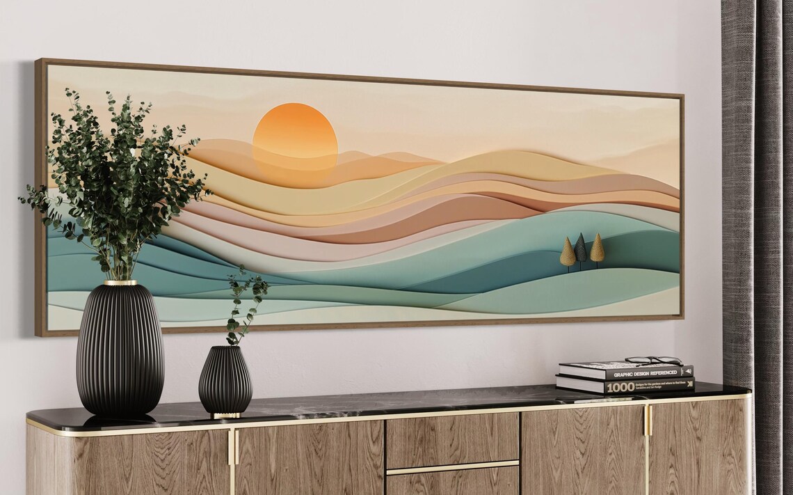 Abstract Sunrise Landscape, Boho Wall Art Print - Image 3