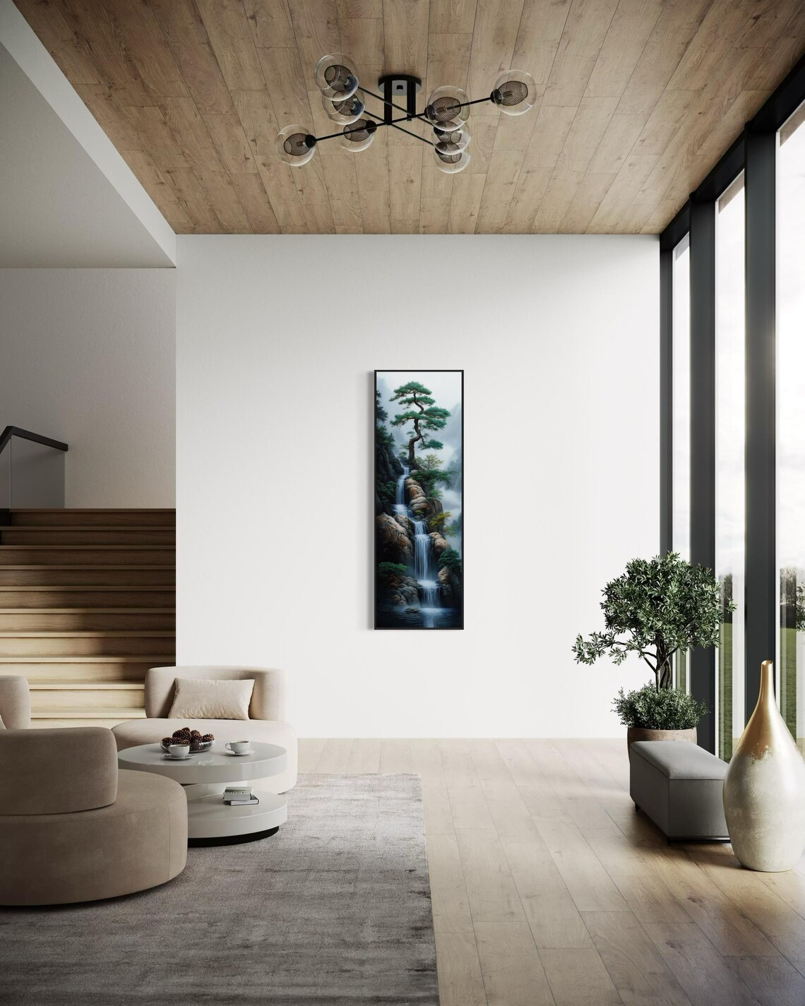Zen Waterfall Japanese Landscape Wall Art Print - Image 3