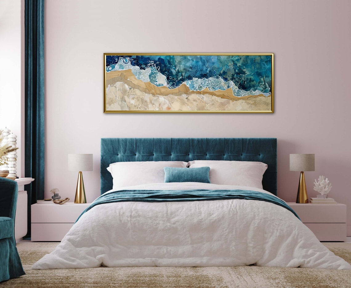 Abstract Aerial Ocean Waves Deep Blue Navy Coastal Panorama Wall Art - Image 4