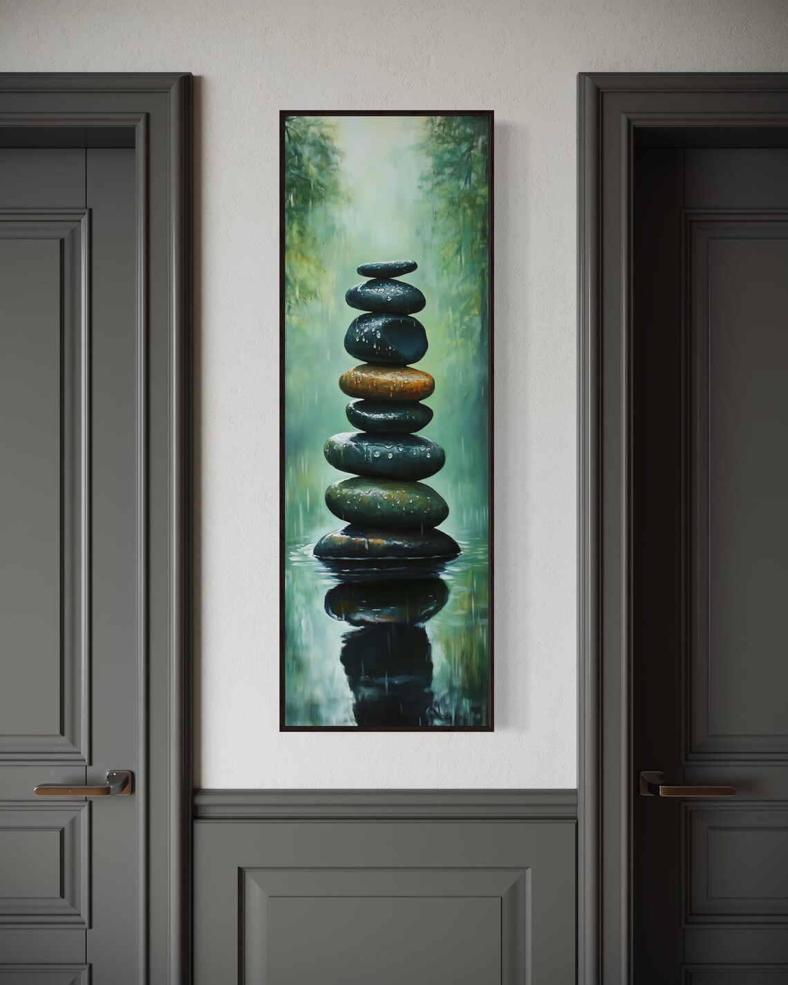 Zen Balancing Stones Cairn Misty Forest Water Reflection Meditation Art Poster - Image 5